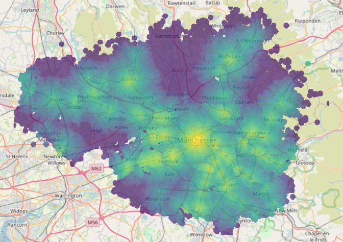 Example of surface raster visualised in QGIS