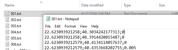 The 001.txt file contains the following information: Each row represents the probability of movement between point 001 and any other destination points.